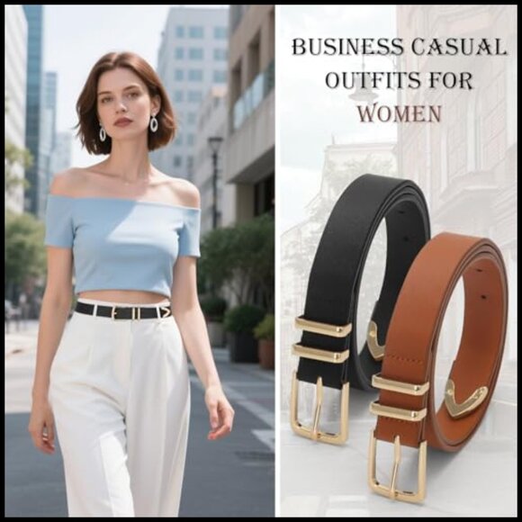 2 Pack Women\'s Faux Leather Belts with Gold Buckle for Jeans Dresses main image 4